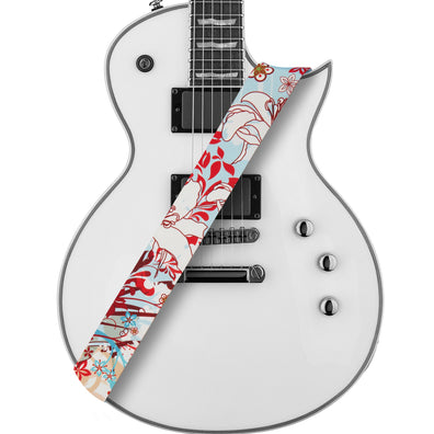 AMUMU White Lily Flower Light Blue Polyester Cotton Guitar Strap -PC05P
